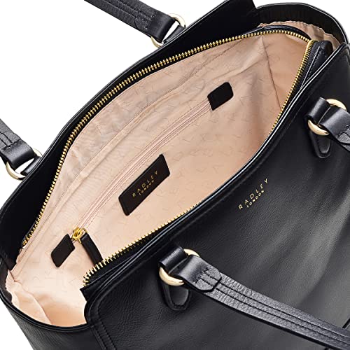 RADLEY London Upper Grove Ziptop Tote Bag for Women, Made from Black Soft Grained Leather with Turned-up Base Corners, Tote Bag with Flat Shoulder Straps & Rear Slip Pocket, Zip-top Fastened Handbag