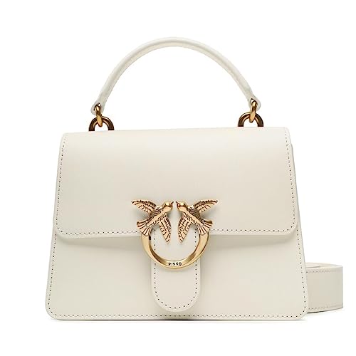 Pinko Women's Love One Top Handle Mini Light Bag, Z14q_White Silk-Antique Gold, 20X7X15