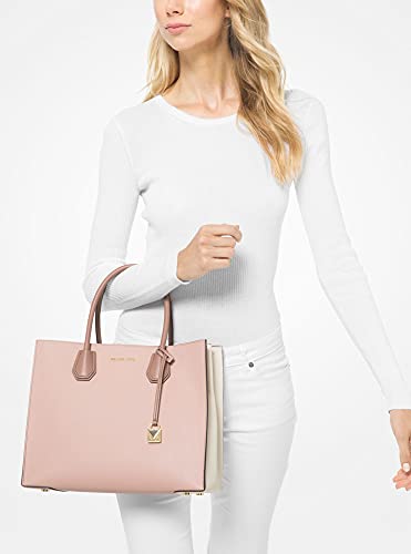 MICHAEL Michael Kors Mercer Large Saffiano Leather Tote Bag, Soft Pink/Light Cream/Fawn