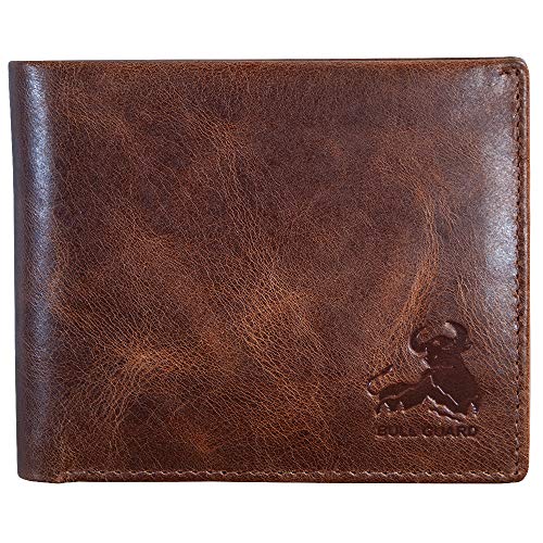 BULL GUARD Mens RFID Blocking Bifold Wallet Soft Genuine Leather Brown Western