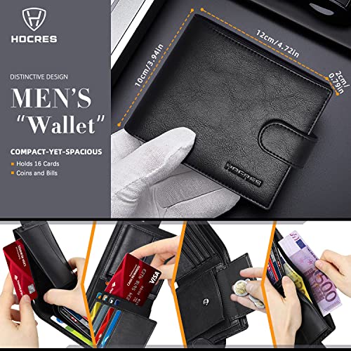 HOCRES® Wallets with Gift Box for Men, Minimalist, RFID Blocking, Leather Wallet with 14 Credit Card Holders, 2 Banknote Compartments, 2 ID Window