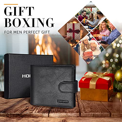 HOCRES® Wallets with Gift Box for Men, Minimalist, RFID Blocking, Leather Wallet with 14 Credit Card Holders, 2 Banknote Compartments, 2 ID Window