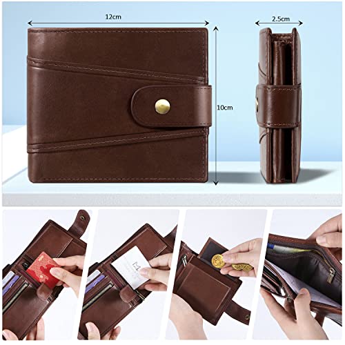 GSG Men's Wallets Cowhide Leather Multi-Functional RFID Blocking Wallet with 17 Credit Card Slots, 2 Banknote Compartments, 2 ID Windows, 1 Coin Pocket Brown