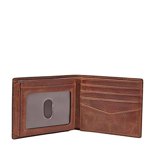 Fossil Men's Derrick RFID-Blocking Leather Bifold Wallet with Flip ID Window, Brown, One Size