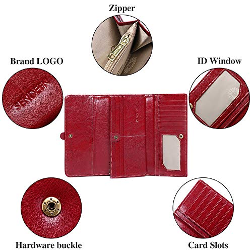 SENDEFN Leather Purses for Women, RFID Blocking Wallet for Women, Long Ladies Purse with Multiple Card Slots and Zipper Compartment