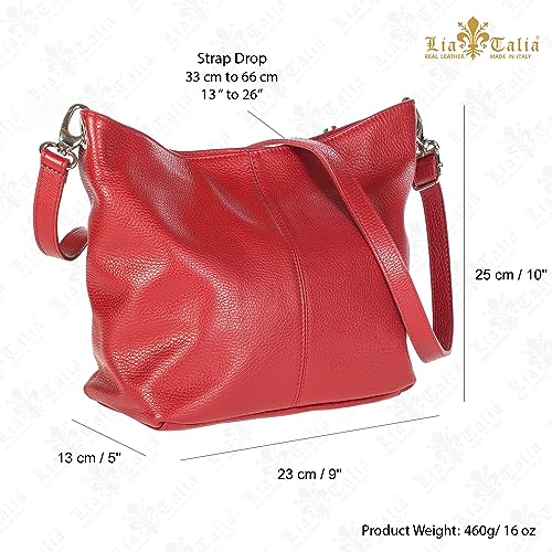 LiaTalia Womens Shoulder Bag - Soft Grained Leather Bag - Medium Size Hobo Handbag Purse Made with 100% Italian Leather - ADAL [Metallic - Silver]