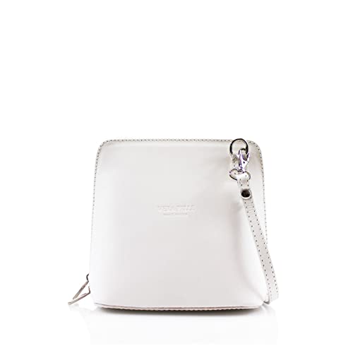 Womens Italian Leather Cross Body Handbag Small Shoulder Bag (White)