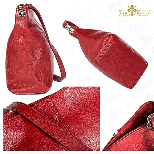 LiaTalia Womens Shoulder Bag - Soft Grained Leather Bag - Medium Size Hobo Handbag Purse Made with 100% Italian Leather - ADAL [Metallic - Silver]