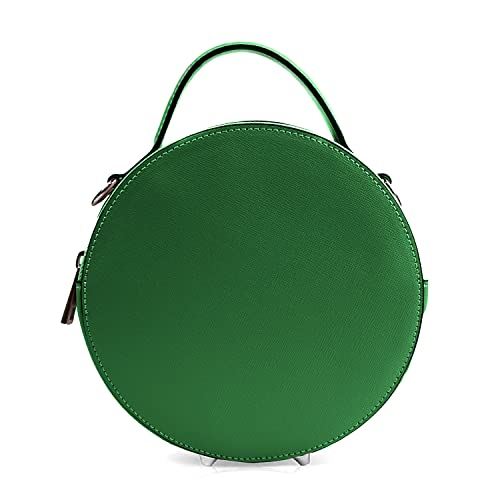Woodland Leather Italian Designer Handbags For Women, Vera Pelle Genuine Leather Round Cross Body Bag And Top Handle Bag For Ladies With Fashion Shoulder Bag Strap (Green)