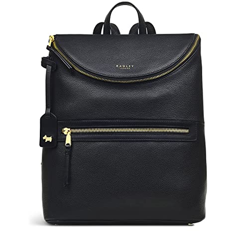 RADLEY London Crown Hill Medium Flapover Backpack for Women, Made from Black Leather, Women's Backpack with Adjustable Shoulder Straps, Top Grab Handle & Zip Fastening, Bag with Interior Pockets