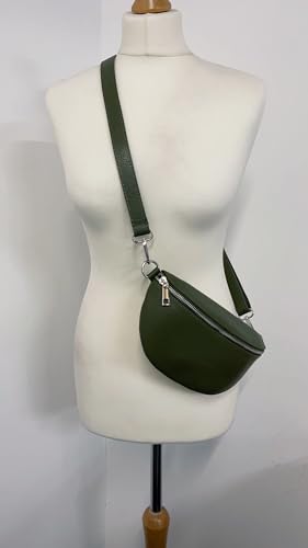 LeahWard Unisex Italian Real Leather Sling Bag Women's Crossbody Shoulder Chest Handbag Holiday (Dark Green)