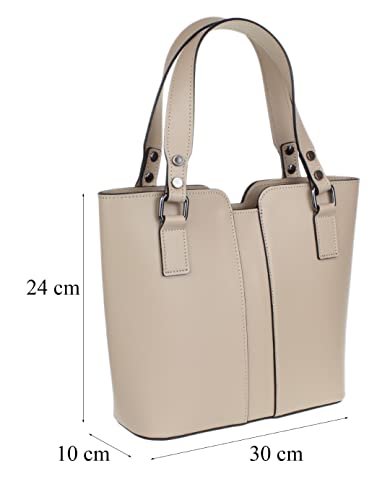 Girly Handbags Womens Plain Italian Genuine Leather Crossbody Tote Bag (Nude)