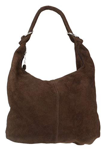 Girly Handbags Womens Hobo Italian Suede Leather Shoulder Bag (Coffee)