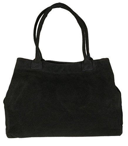 Girly Handbags Womens Expandable Italian Suede Leather Shoulder Bag - Black
