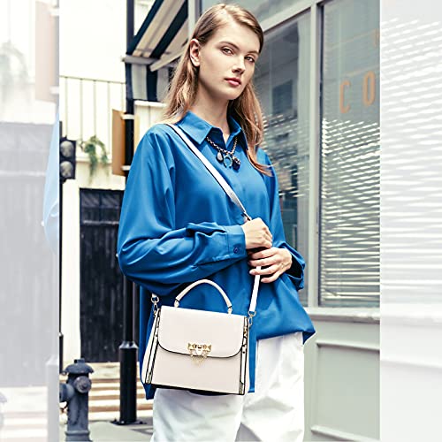NICOLE & DORIS Handbags for Women Small Crossbody Bag Ladies Shoulder Bags PU Leather Top Handle Bags Designer Diagonal Bag with Chain White