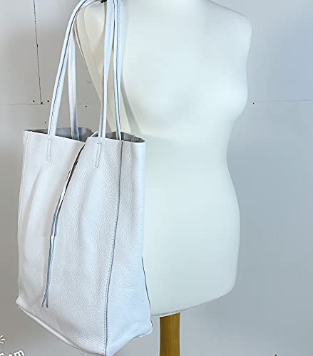 LeahWard Large Leather Hobo Shoulder Bag, Women's Genuine Italian Hand Made Leather Shoulder Bags, Soft Leather Handbags, A4 College School Work Business Bags (White)