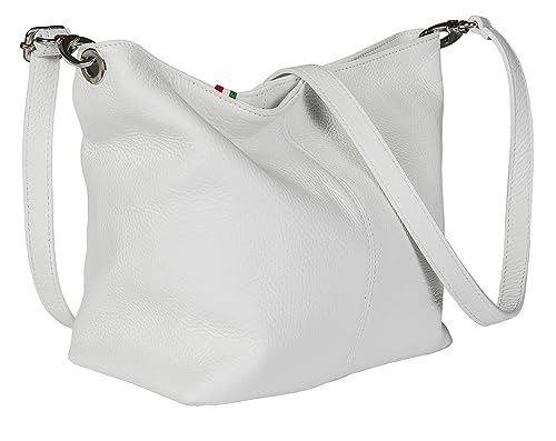 LiaTalia Womens Shoulder Bag - Soft Grained Leather Bag - Medium Size Hobo Handbag Purse Made with 100% Italian Leather - ADAL [White]