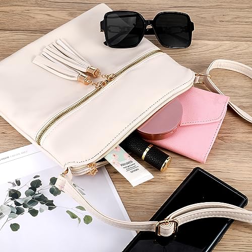Firtink Women Crossbody Handbags White Leather Shoulder Bag With Tassel Zipper Small Crossover Phone Wallet Bag Purse For Women Ladies Girls