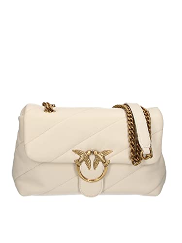 Pinko Women's Love Classic Puff CL Sheep NAP Handbag, Z14Q_Bianco SETA-Antique Gold
