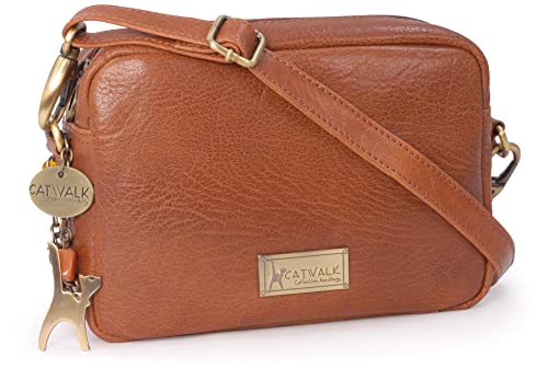 Catwalk Collection Handbags - Ladies Small Leather Cross Body Bag - Women's Messenger Bag - POLLY - Tan