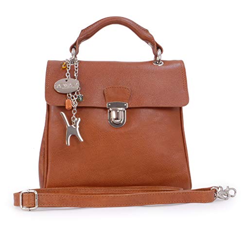 Vintage Leather Cross Body/Top Handle Handbag - PANDORA - Tan
