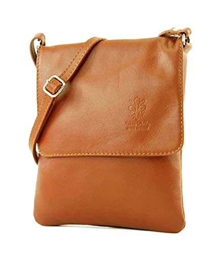 LeahWard Small Genuine Italian Soft Leather Cross Body Messenger Bag Shoulder Strap Handbag Phone Holder Holiday (Tan)