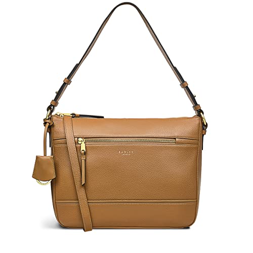 RADLEY London Maddox Road Ziptop Shoulder Handbag for Women, Made from Caramel Grained Leather, Handbag with Shoulder Strap, Detachable Zip-top Cross Body Strap & Zipped Front Pocket