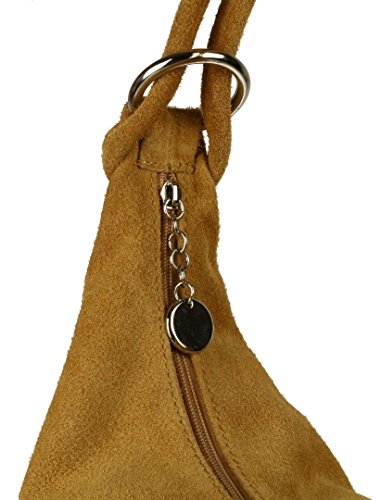 Girly Handbags Womens Hobo Italian Suede Leather Shoulder Bag - Tan