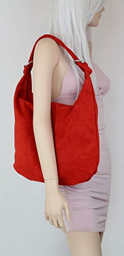 Girly Handbags Womens Hobo Italian Suede Leather Shoulder Bag - Tan