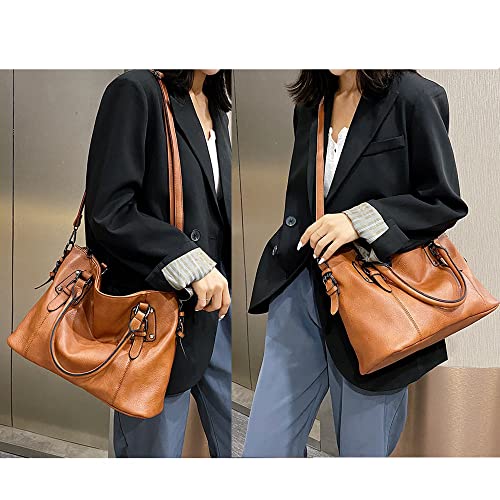 Sacmill Womens Handbags Soft Leather Large Capacity Retro Vintage Top Handle Casual Totes Shoulder Crossbody Bags for Ladies