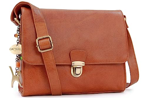 Catwalk Collection Handbags - Women's Leather Crossbody Bag - Messenger - Fits iPad/Tablet - DIANA - Tan