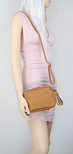 Girly Handbags Womens Tassel Plain Crossbody Bag - Tan