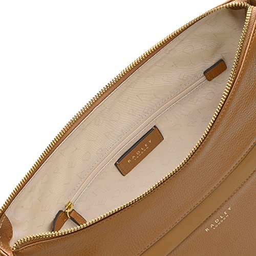 RADLEY London Postman Mews Small Ziptop Shoulder Handbag for Women, Made from Caramel Grained Leather, Shoulder Bag with Padded Shoulder Strap, Handbag with Ziptop Closure & Front Zipped Pocket