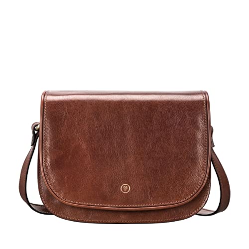 Maxwell Scott Womens Quality Leather Medium Saddle Handbag | The MedollaM | Handmade In Italy | Chestnut Tan Brown