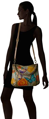 Anna by Anuschka Hand Painted Leather Women'S Slim Shoulder Bag, Floral Paradise Tan