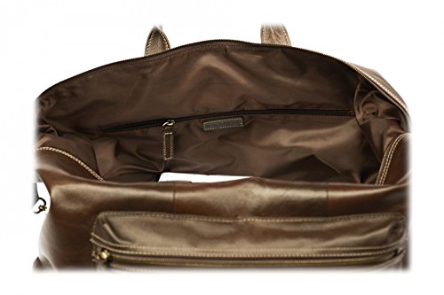 Enzo Design Top Grain Leather Holdall Bag - Detachable and Adjustable Shoulder Strap - Tan