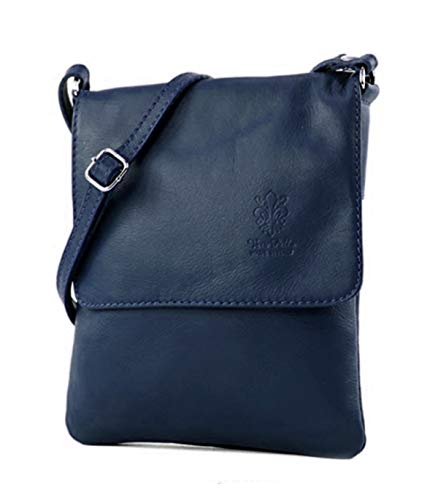 LeahWard Genuine Italian Leather Crossbody Handbag - Navy