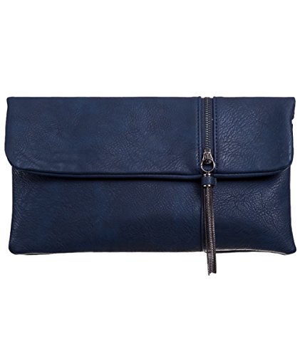 Navy Clutch Bag with Tassel Trim: Designer Handbag