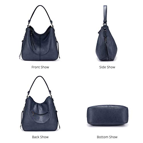 Realer Women Handbags Fashion Hobo Bags Faux Leather Long Strap Shoulder Bag Ladies Synthetic Large Tote Bag Crossbody Bags Navy Blue