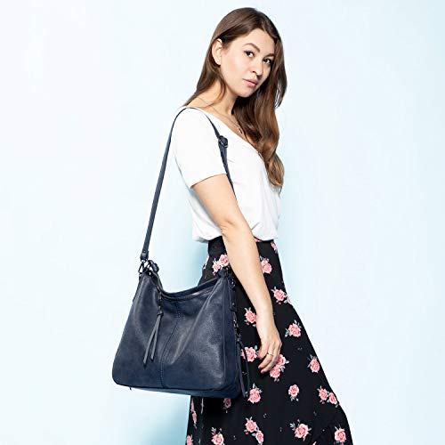 Realer Women Handbags Fashion Hobo Bags Faux Leather Long Strap Shoulder Bag Ladies Synthetic Large Tote Bag Crossbody Bags Navy Blue