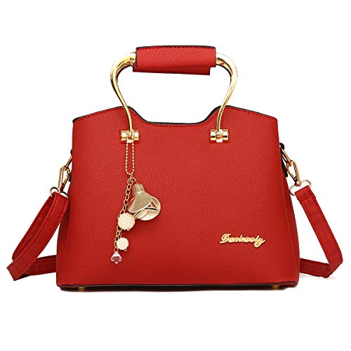 Red Leather Shoulder Bag for Fashionable Women