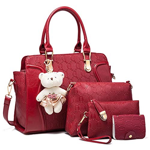 Pahajim 4-Piece Women's Designer Handbag Set (Red)