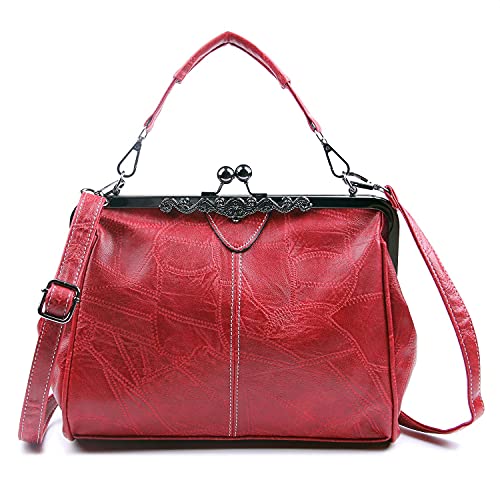 LUI SUI Vintage PU Leather Handbag - Wine Red