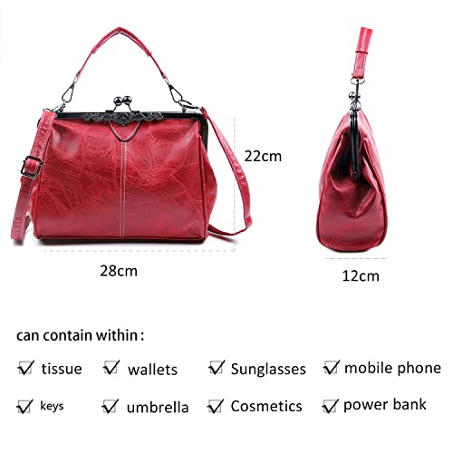 LUI SUI Vintage PU Leather Handbag - Wine Red
