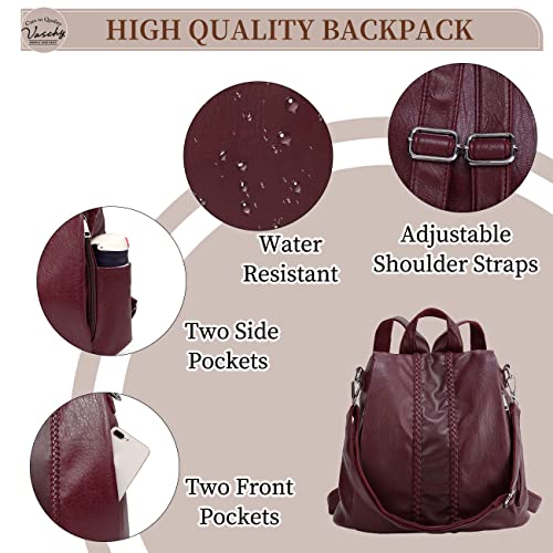VASCHY Women's Vintage Burgundy Backpack Purse