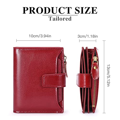 SENDEFN Women's Small Purse Women's Genuine Leather with 14 Card Slots RFID Blocking with Coin Pocket Small Purse, wine red, standard size, RFID Blocking Wallet