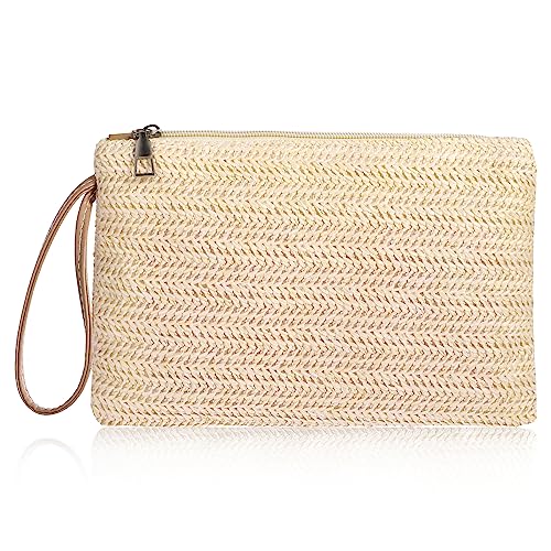 Bohemian Straw Clutch Bag for Women - Beige