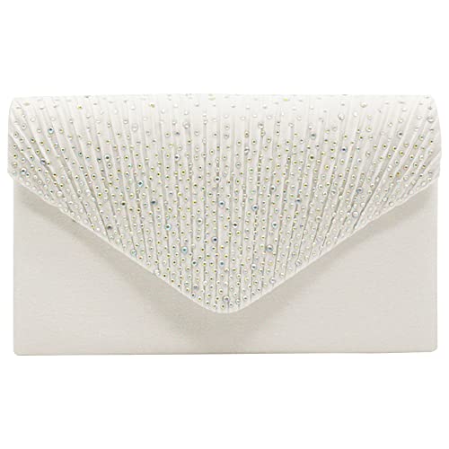 Stunning Satin Diamante Clutch Bag - Elegant Ivory