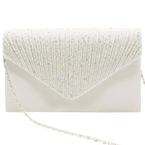 Stunning Satin Diamante Clutch Bag - Elegant Ivory
