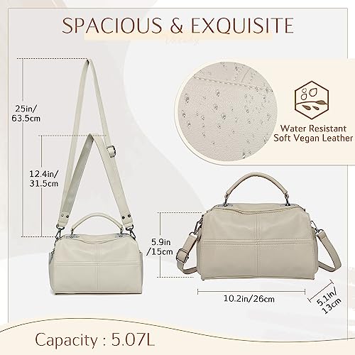 VASCHY Vegan Leather Crossbody Shoulder Bag Purse - Beige